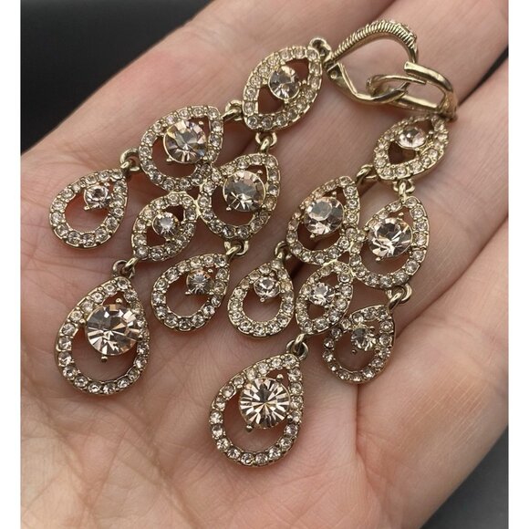 Givenchy Chandelier Earrings Gold Tone Champagne Crystal Pageant Prom Bridal 3" - Picture 8 of 8